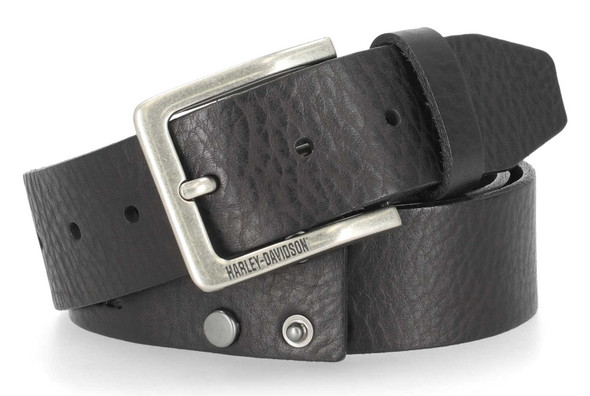 Harley-Davidson Men's Snap Studded Genuine Leather Belt & Cuff Duo Set, Black - Wisconsin Harley-Davidson