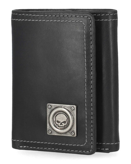 Harley-Davidson® Men's Skull Stitch Tri-Fold Genuine Leather