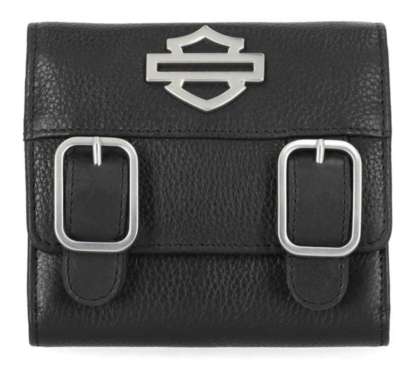 Harley-Davidson Women's Buckle Bar & Shield Logo Leather Indexer Wallet, Black - Wisconsin Harley-Davidson