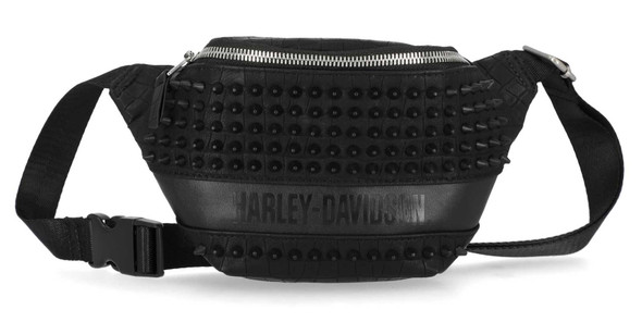 Harley-Davidson Women's Cone Studded Croco PU Belt Bag, Matte Black - Wisconsin Harley-Davidson