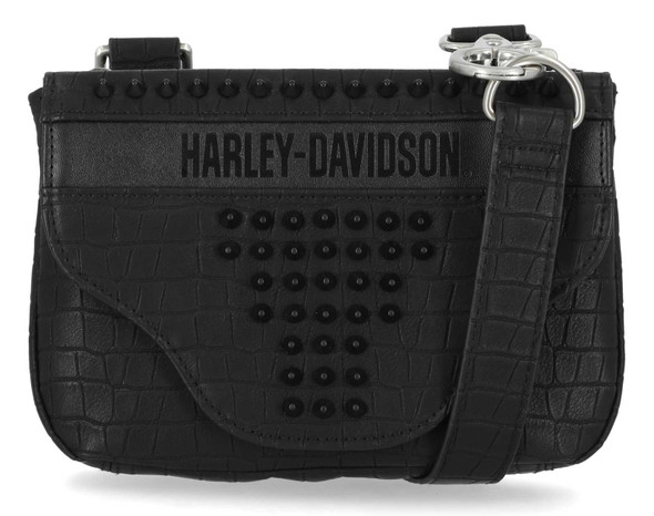Harley-Davidson Women's Cone Studded Croco PU Hip Bag, Matte Black - Wisconsin Harley-Davidson