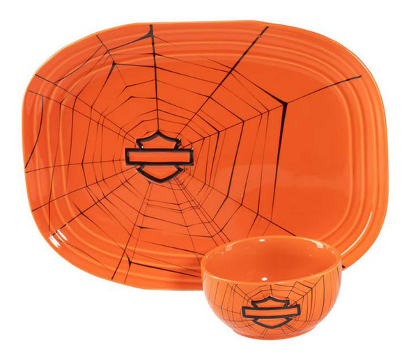 Harley-Davidson® Open Bar & Shield Halloween Web Platter & Bowl