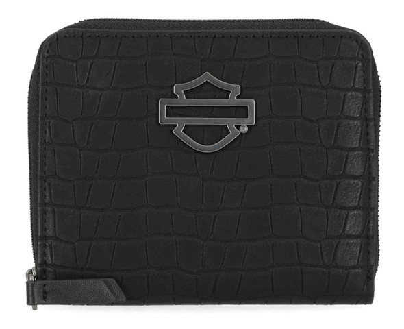Harley-Davidson® Women's Metal Bar & Shield Croco Small Zip Around