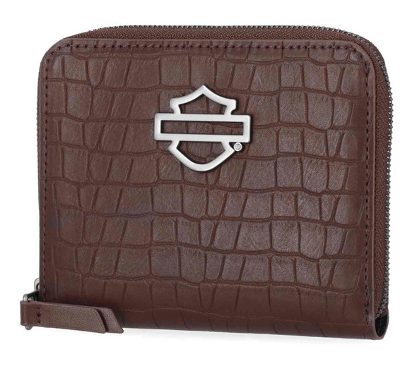 Harley-Davidson® Women's Metal Bar & Shield Croco Small Zip Around