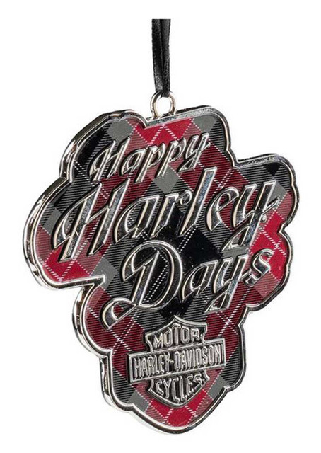 Harley-Davidson Holiday Bar & Shield Plaid Pewter Christmas Tree Ornament - Wisconsin Harley-Davidson