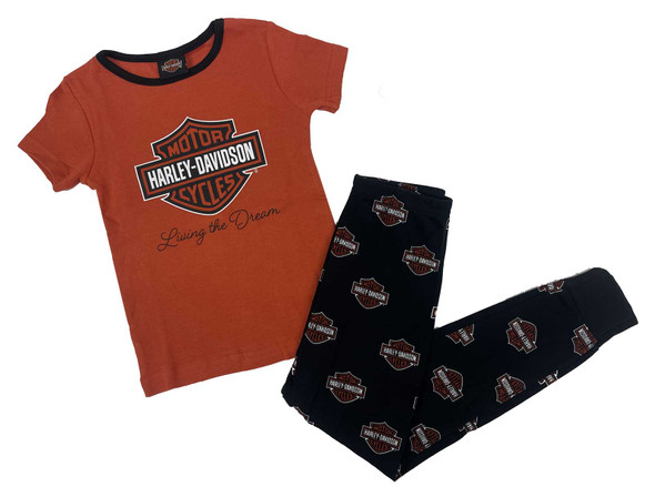 Harley-Davidson Little Girls' 2-Piece Bar & Shield Tight Fit Short Sleeve PJ Set - Wisconsin Harley-Davidson