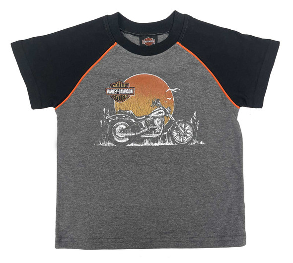 Harley-Davidson Little Boys' Distressed Short Sleeve Knit Raglan Toddler Tee - Wisconsin Harley-Davidson