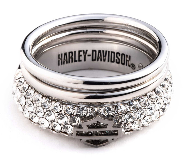 Harley-Davidson Women's Set of 3 Pave Bar & Shield Stack Rings - Wisconsin Harley-Davidson