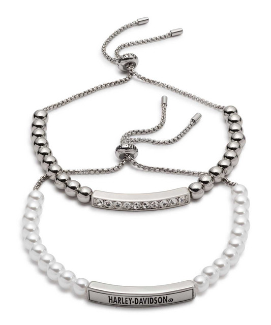 Harley-Davidson Women's Set of Two Pearl & Metal Beaded Slider Bracelets - Wisconsin Harley-Davidson
