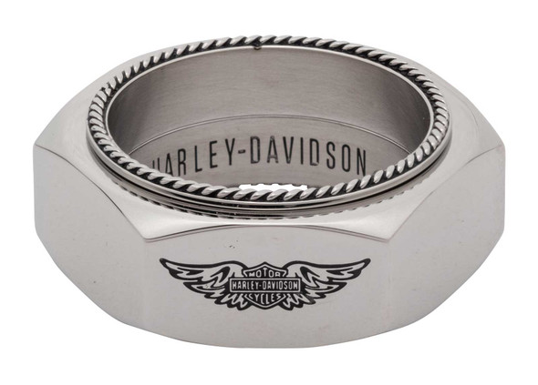 Harley-Davidson Men's Bar & Shield Winged Hexagon Ring, Stainless Steel - Wisconsin Harley-Davidson