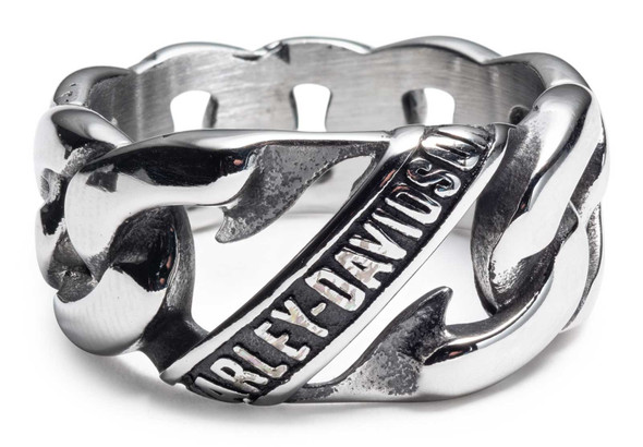 Harley-Davidson Men's Banner Club Link Band Ring, Brass Hematite Finish - Wisconsin Harley-Davidson