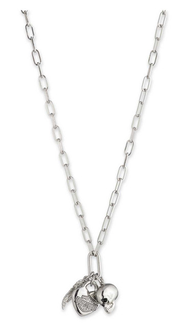 Harley-Davidson Women's 16 in. Skull, Heart & Wing Pendants Necklace, Silver - Wisconsin Harley-Davidson