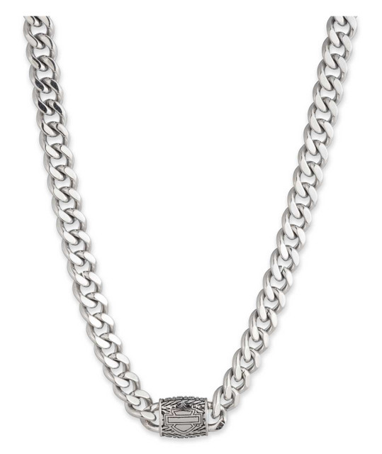 Harley-Davidson Men's 24 in. Textured Bar & Shield Necklace, Stainless Steel - Wisconsin Harley-Davidson