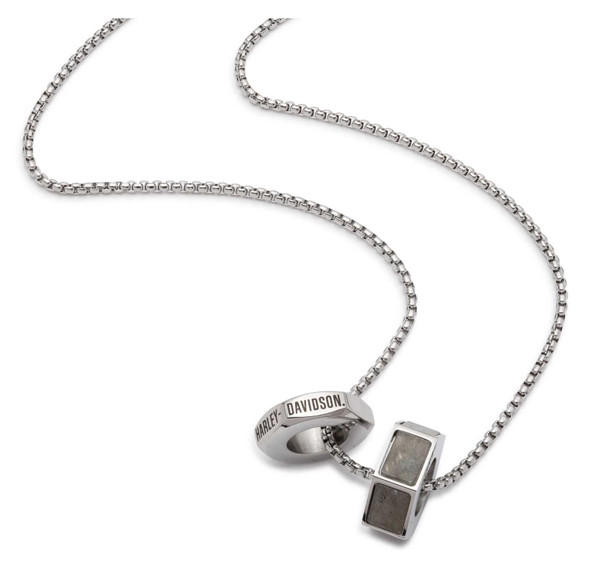 Harley-Davidson® Men's 24 in. Double Hexagon Stone Charm Necklace