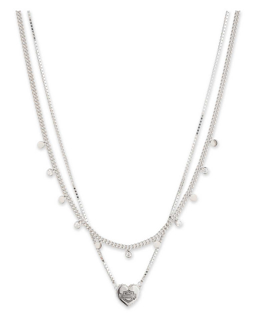 Harley-Davidson Women's 16/17 in. Bar & Shield Heart Multi-Row Necklace - Wisconsin Harley-Davidson