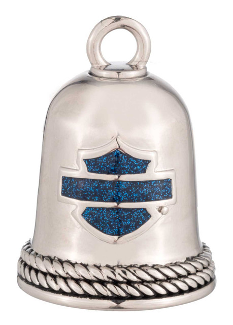 Harley-Davidson Bar & Shield Blue Sparkle Enamel Metal Ride Bell, Silver Finish - Wisconsin Harley-Davidson