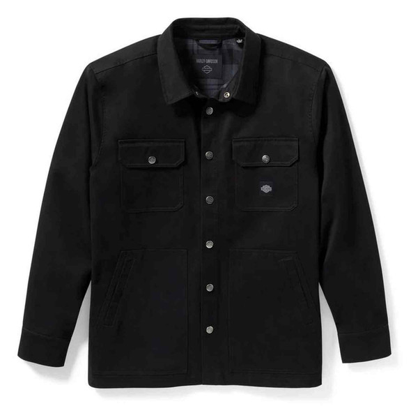 Harley-Davidson Men's Racer Font Solid Cotton Shirt Jacket, Black 96809-25VM - Wisconsin Harley-Davidson