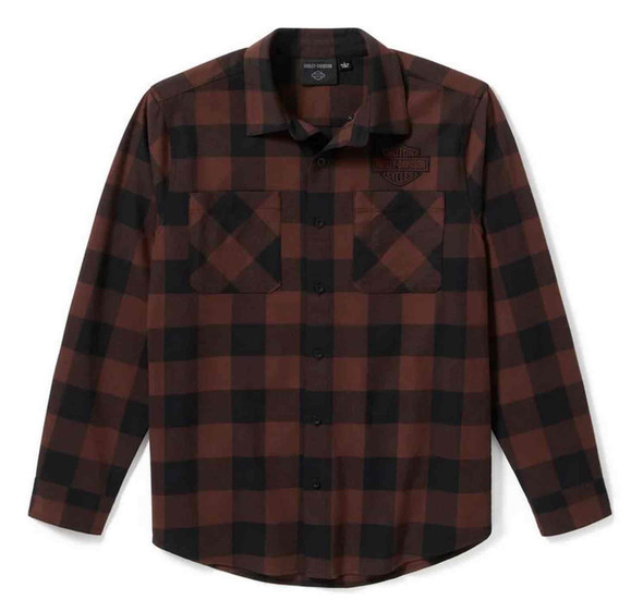 Harley-Davidson Men's Bar & Shield Buffalo Check Flannel Shirt, Brown 96733-25VM - Wisconsin Harley-Davidson
