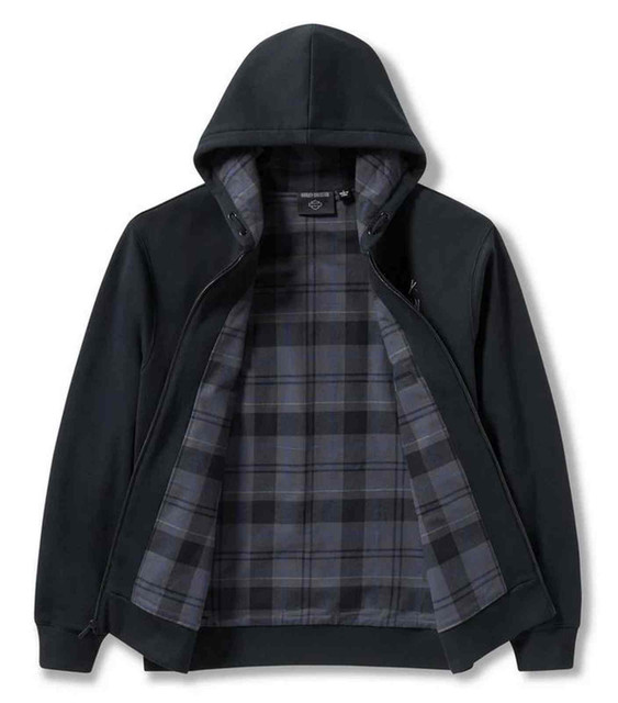 Harley-Davidson® Men's Plaid Lined Zip Front Hoodie, Black 96783