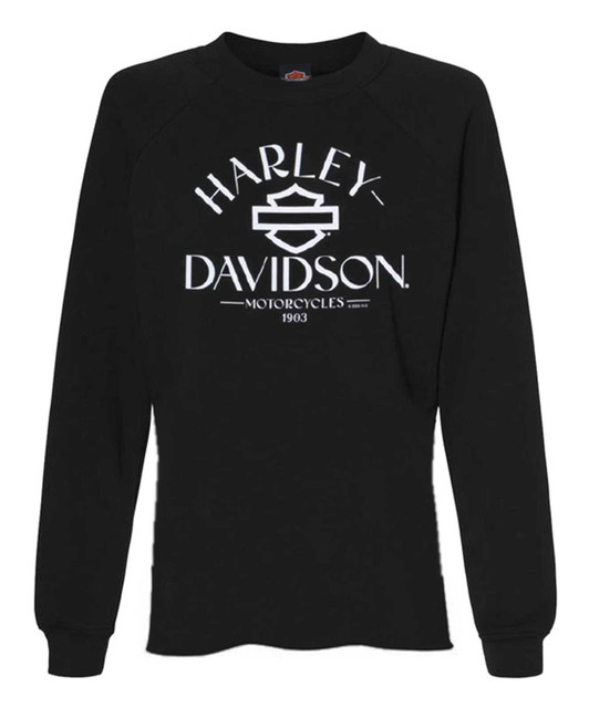 Harley-Davidson Women's Eclipsed Crew-Neck Fleece Pullover Sweatshirt, Black - Wisconsin Harley-Davidson
