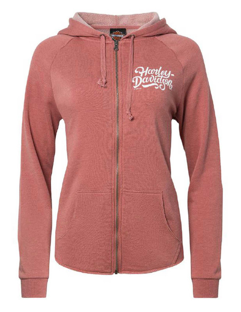 Harley-Davidson Women's Nimble H-D Zip-Up Raw-Edge Hoodie, Dusty Rose - Wisconsin Harley-Davidson