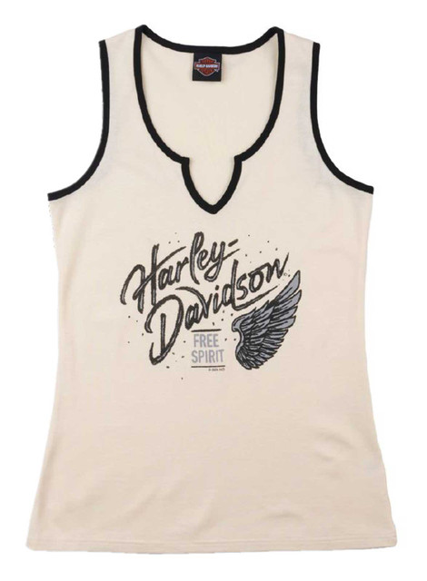 Harley-Davidson Women's Wing B Cotton Blend Sleeveless Tank Top, Off White - Wisconsin Harley-Davidson