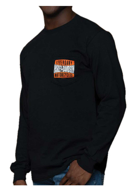 Harley-Davidson Men's Advisory Long Sleeve Chest Pocket Cotton Shirt, Black - Wisconsin Harley-Davidson