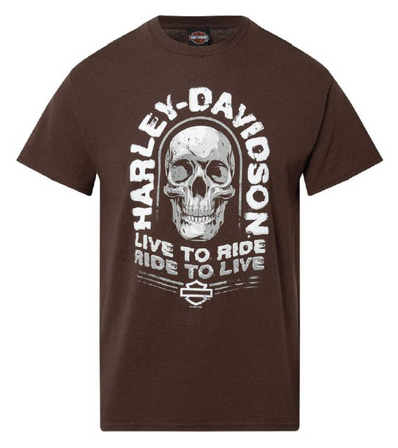 Harley-Davidson Men's Jaunt Skull Cotton Short Sleeve Crew-Neck T-Shirt, Brown - Wisconsin Harley-Davidson