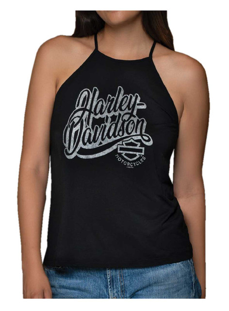 Harley-Davidson Women's Metallic Gleam Sleeveless Racerback Tank Top, Black - Wisconsin Harley-Davidson