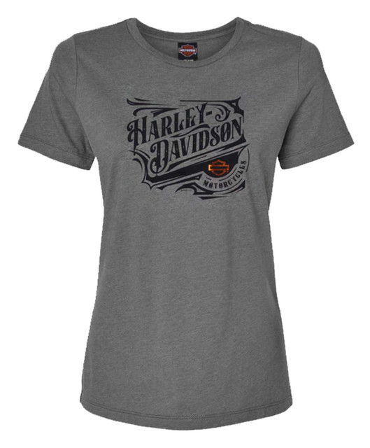 Harley-Davidson Women's Tribunal Foil High-Low Short Sleeve Tee, Charcoal - Wisconsin Harley-Davidson