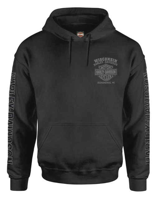 Harley-Davidson Men's Road Pilot Cotton Blend Fleece Pullover Hoodie, Black - Wisconsin Harley-Davidson