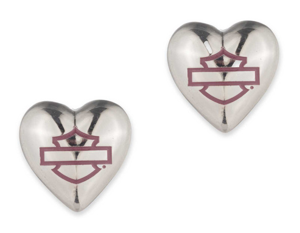 Harley-Davidson Women's Pink Bar & Shield Heart Shaped Stud Earrings, Silver - Wisconsin Harley-Davidson