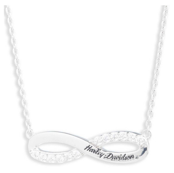 Harley-Davidson Women's 16 in. H-D Script Infinity Crystal Necklace, Silver - Wisconsin Harley-Davidson