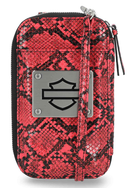 Harley-Davidson Women's Python Print B&S Logo Zip Around Phone Case, Pink - Wisconsin Harley-Davidson