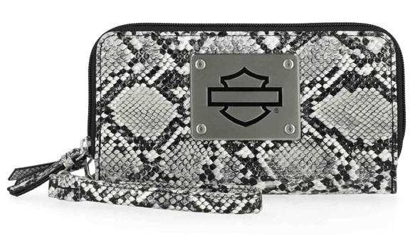 Harley-Davidson Women's Python Print B&S Logo RFID Zip Around Wristlet, Black - Wisconsin Harley-Davidson