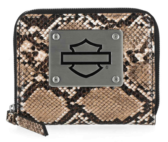 Harley-Davidson Women's Python Print B&S Logo RFID Zip Around Wallet, Brown - Wisconsin Harley-Davidson