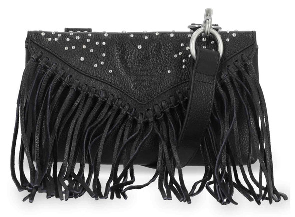 Harley-Davidson Women's Fringe Genuine Leather Crossbody Hip Bag, Black - Wisconsin Harley-Davidson