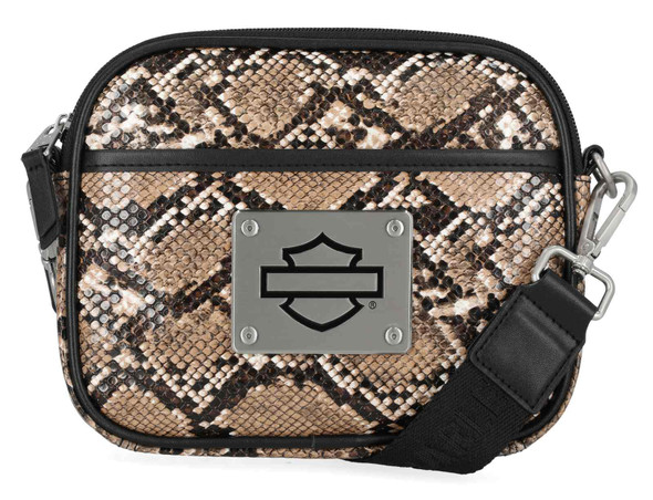 Harley-Davidson Women's Python Print B&S Logo Crossbody Belt Bag, Brown - Wisconsin Harley-Davidson