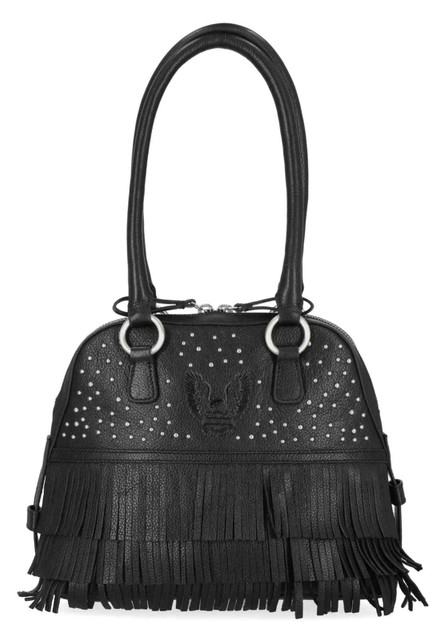 Harley-Davidson Women's Fringe Studded Genuine Leather Satchel Bag, Black - Wisconsin Harley-Davidson