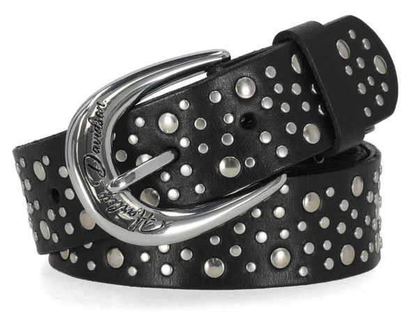 Harley-Davidson Women's Horseshoe Shiny Studded Genuine Leather Belt, Black - Wisconsin Harley-Davidson
