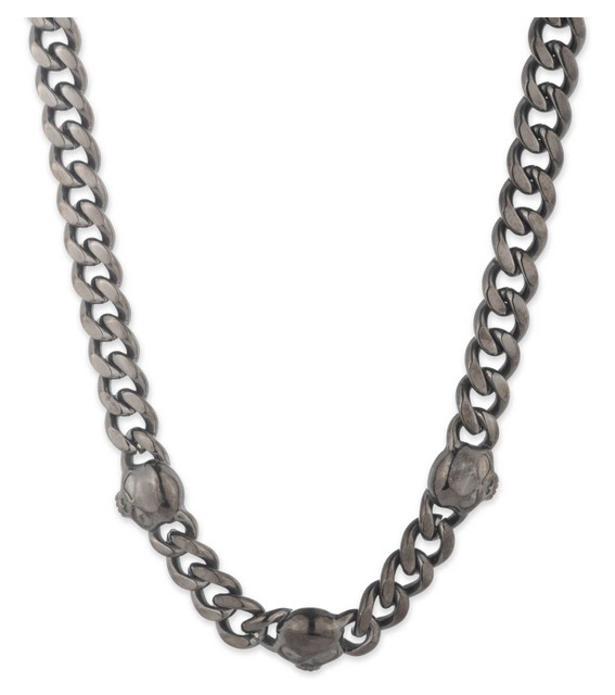 Harley-Davidson Men's 24in Hematite Willie G Skull Stainless Steel Necklace - Wisconsin Harley-Davidson