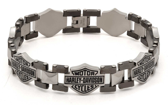 Harley-Davidson Men's 9 inch Two-Tone Bar & Shield Logo Stainless Steel Bracelet - Wisconsin Harley-Davidson