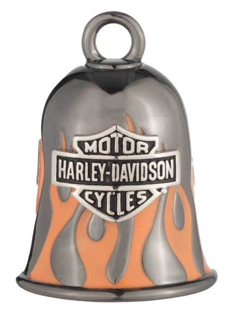 Harley-Davidson Hematite Plated Orange Flames Bar & Shield Logo Ride Bell, Black - Wisconsin Harley-Davidson