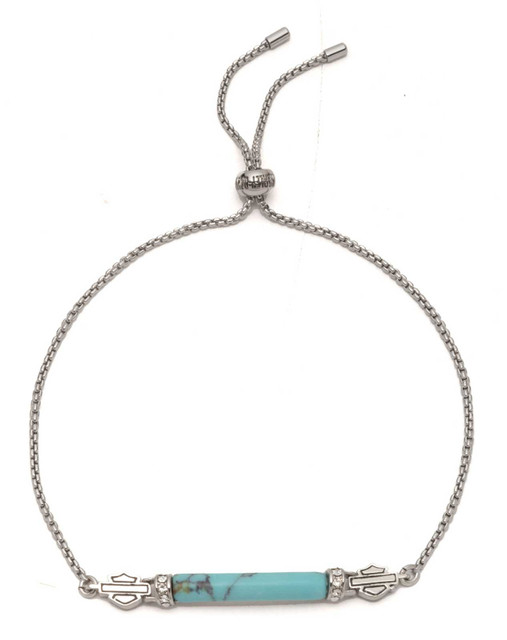 Harley-Davidson Women's Recon Turquoise Stone Adjustable Slider Bracelet, Silver - Wisconsin Harley-Davidson
