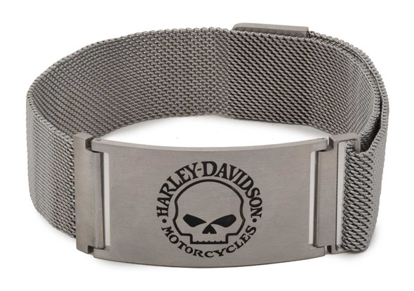 Harley-Davidson Men's Willie G Skull Adjustable Mesh Stainless Steel Bracelet - Wisconsin Harley-Davidson