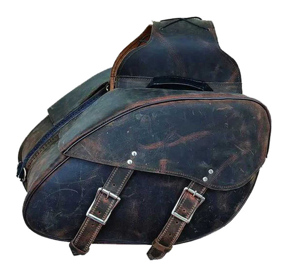 UNIK Rugged & Durable Hard Cowhide Leather Saddle Bag, Distressed Brown - Wisconsin Harley-Davidson