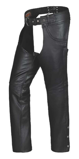Unik Unisex Rattler Premium Leather Jean Pocket Motorcycle Chaps, Black - Wisconsin Harley-Davidson