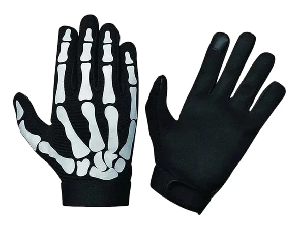 UNIK Men's Skeleton Print Motorcycle Full Finger Textile Gloves, Black - Wisconsin Harley-Davidson