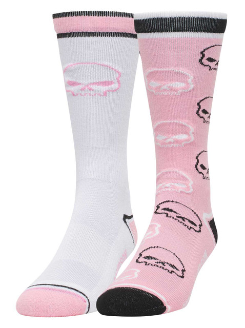 Harley-Davidson Men's 2-Pack Willie G Skull Wicking Riding Socks, White/Pink - Wisconsin Harley-Davidson