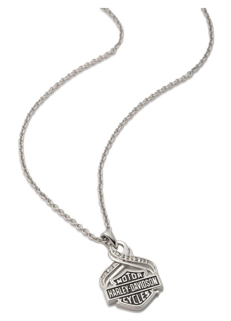 Harley-Davidson® Women's 18in Bar & Shield Crystal Twist Pendant